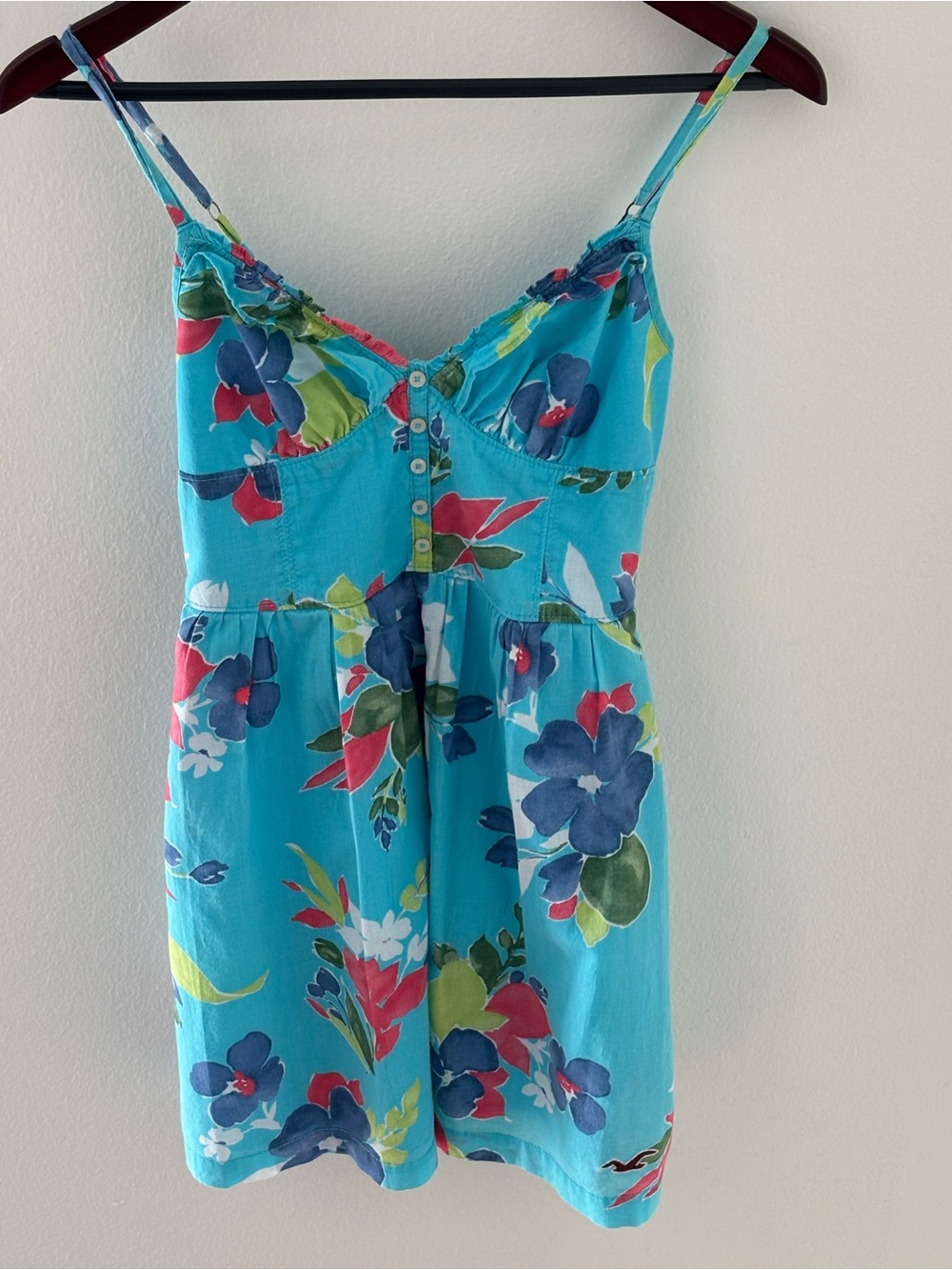 Hollister S Turquoise Island Floral Smocked Cami Empire Dress Coconut Girl Y2K - Picture 9 of 12